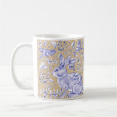 Rabbit Bird Blue Tan Elegant Flora Tierart Kaffeetasse (Links)