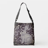 Rabbit Bird Vines Dark Indigo Toned Shopping Tasch Tragetaschen Mit Langen Trägern (Rückseite)