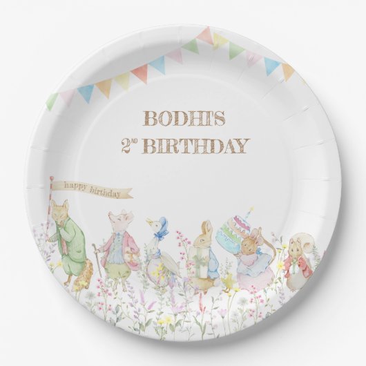 Rabbit Birthday Parade Pappteller (Vorderseite)