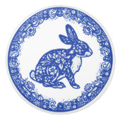 Rabbit Blau & Weiß Design Niedliche Sonnengegenden Keramikknauf (Vorderseite)