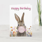 Rabbit Blowing Pink Bubble gum Happy Birthday Karte (Vorderseite)