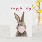 Rabbit Blowing Pink Bubble gum Happy Birthday Karte (Gelbe Blume)