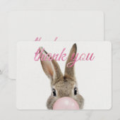Rabbit Blowing Pink Bubble gum Thank you Dankeskarte (Vorne/Hinten)