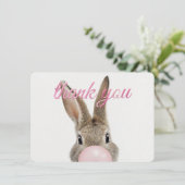 Rabbit Blowing Pink Bubble gum Thank you Dankeskarte (Stehend Vorderseite)