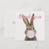 Rabbit Blowing Pink Bubble gum Thank you Dankeskarte (Vorne/Hinten)