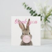 Rabbit Blowing Pink Bubble gum Thank you Dankeskarte (Stehend Vorderseite)