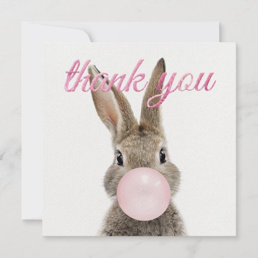 Rabbit Blowing Pink Bubble gum Thank you Dankeskarte (Vorderseite)