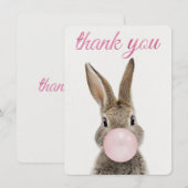 Rabbit Blowing Pink Bubble gum Thank you Dankeskarte (Vorne/Hinten)