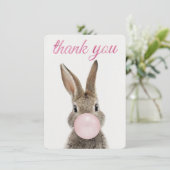 Rabbit Blowing Pink Bubble gum Thank you Dankeskarte (Stehend Vorderseite)