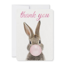 Rabbit Blowing Pink Bubble gum Thank you