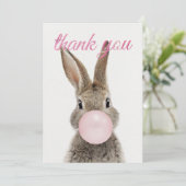 Rabbit Blowing Pink Bubble gum Thank you Einladung (Stehend Vorderseite)