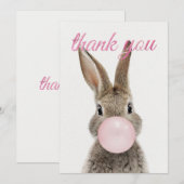 Rabbit Blowing Pink Bubble gum Thank you Einladung (Vorne/Hinten)