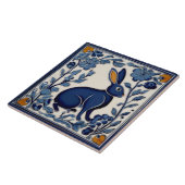 Rabbit Blue and White Folk Art Fliese (Seite)