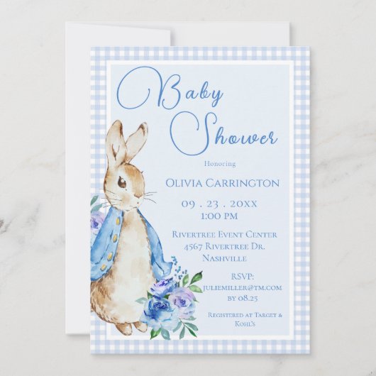 Rabbit Blue Baby Dusche Einladung (Vorderseite)