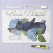 Rabbit Blue Hydrangea Blume Carte Postale Französi Seidenpapier (Handwerk)