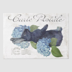 Rabbit Blue Hydrangea Blume Carte Postale Französi Seidenpapier