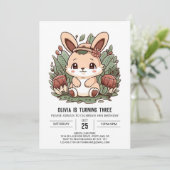 Rabbit Boho Bunny Digital Geburtstag Einladung (Stehend Vorderseite)