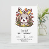 Rabbit Bunny 1. Geburtstag digital Einladung (Stehend Vorderseite)