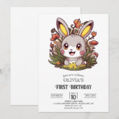 Rabbit Bunny 1. Geburtstag digital Einladung (Vorne/Hinten)