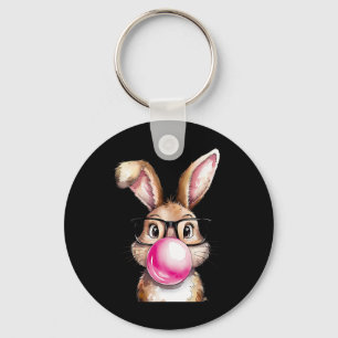 Rabbit Bunny Blows Gum Osterfeiertag Rosa Wo Schlüsselanhänger