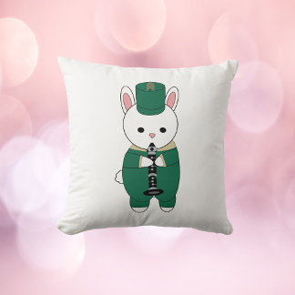 Rabbit Bunny Clarinet Marching Band Green Gold Kissen