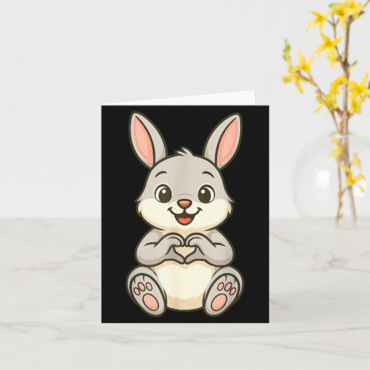 Rabbit Bunny Doing Heart With Hands Valentines Day Karte (Gelbe Blume)