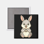 Rabbit Bunny Doing Heart With Hands Valentines Day Magnet (Vorderseite/Rückseite)