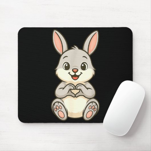 Rabbit Bunny Doing Heart With Hands Valentines Day Mousepad (Mit Mouse)