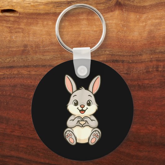 Rabbit Bunny Doing Heart With Hands Valentines Day Schlüsselanhänger (Vorderseite)