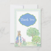 Rabbit Bunny Greenerenery Blue Baby Shower Dankeskarte (Vorderseite)