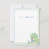 Rabbit Bunny Greenerenery Blue Baby Shower Dankeskarte (Rückseite)