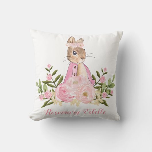 Rabbit Bunny Pink Floral Baby Girl Nursery Decor Kissen (Vorderseite)