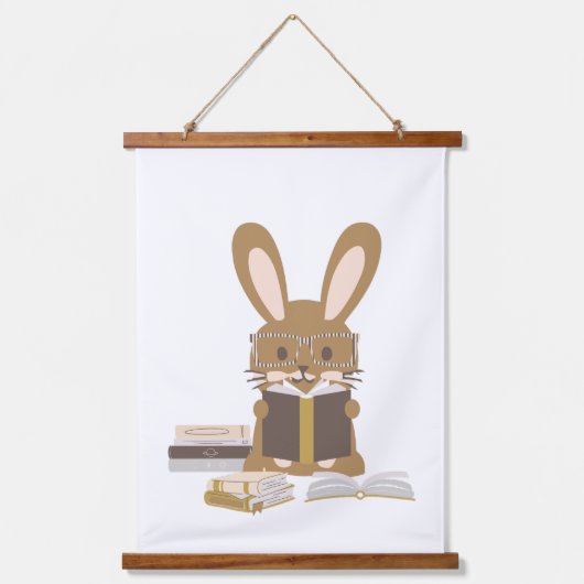 Rabbit Bunny Reading Poster Wandteppich Mit Holzrahmen (Vorderseite)