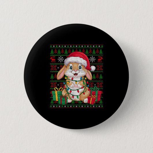 Rabbit Bunny Xmas Lights Ugly Santa Hat Bunny Chri Button (Vorderseite)