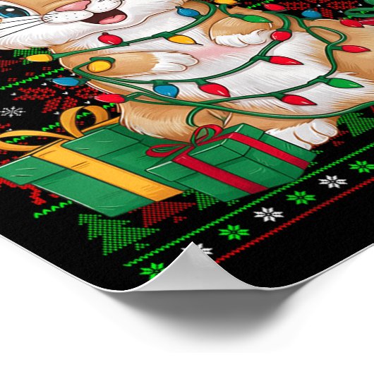 Rabbit Bunny Xmas Lights Ugly Santa Hat Bunny Chri Poster (Ecke)