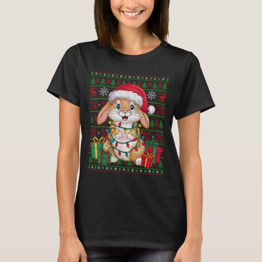 Rabbit Bunny Xmas Lights Ugly Santa Hat Bunny Chri T-Shirt (Vorderseite)