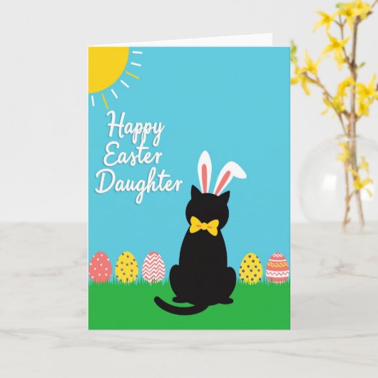 Rabbit Cat Easter Pattern Card Karte (Gelbe Blume)