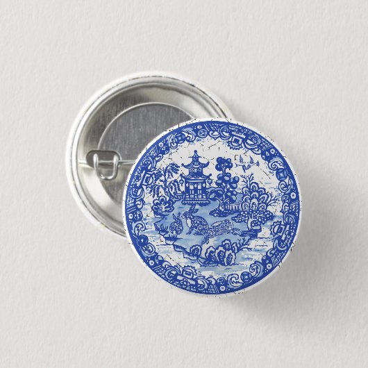 Rabbit Chinoiserie Blue White Willow Einzigartig Button (Vorne & Hinten)
