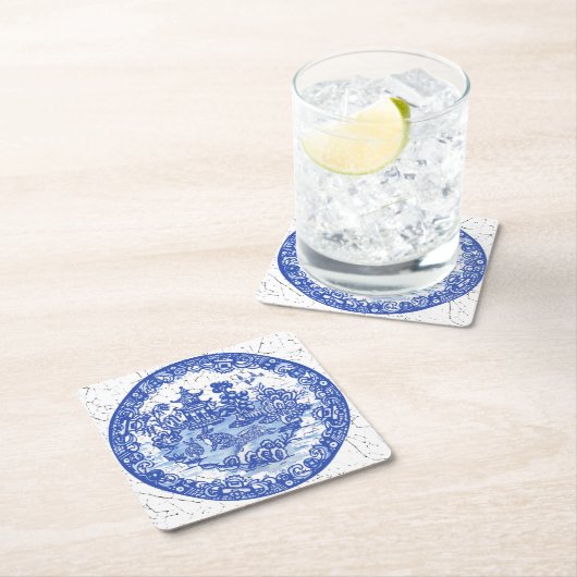 Rabbit Chinoiserie Blue White Willow Einzigartig Rechteckiger Pappuntersetzer (Vor Ort)