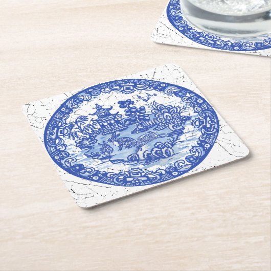 Rabbit Chinoiserie Blue White Willow Einzigartig Rechteckiger Pappuntersetzer (angewinkelt)