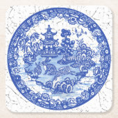 Rabbit Chinoiserie Blue White Willow Einzigartig Rechteckiger Pappuntersetzer (Vorderseite)