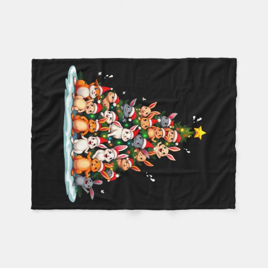 Rabbit Christmas Tree Funny Holiday Bunny Fleecedecke (Vorderseite (Horizontal))
