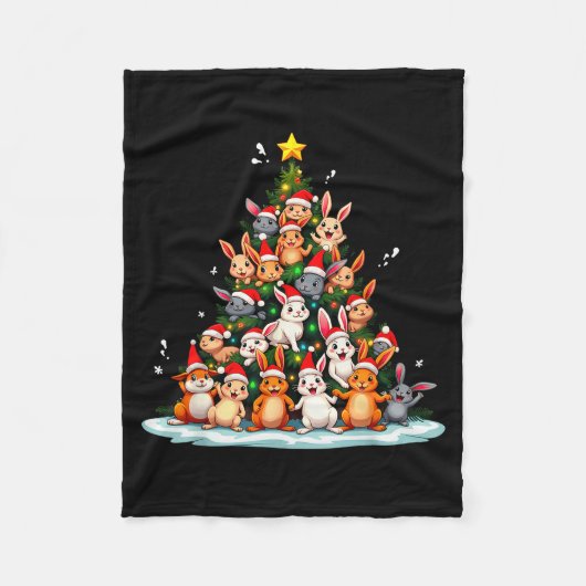 Rabbit Christmas Tree Funny Holiday Bunny Fleecedecke (Vorderseite)
