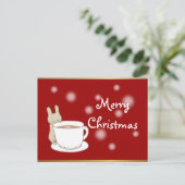 Rabbit & Coffee Red Frohe Weihnachtskarte Feiertagspostkarte (Stehend Vorderseite)