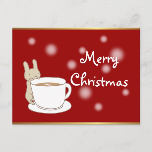 Rabbit & Coffee Red Frohe Weihnachtskarte Feiertagspostkarte (Vorderseite)