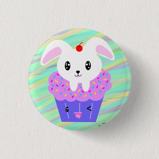 Rabbit Cupcake Niedlich Kawaii Pastel Rainbow Button (Vorderseite)