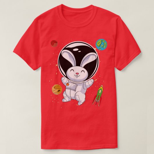 Rabbit Cute Animal Rocket Planets Scientist Astron T-Shirt (Design vorne)
