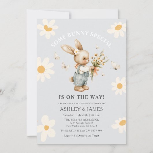 Rabbit Daisy Floral Einige Sonne ist auf dem Weg Einladung (Vorderseite)