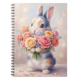 Rabbit design notebook with flowers / spiral noteb notizblock