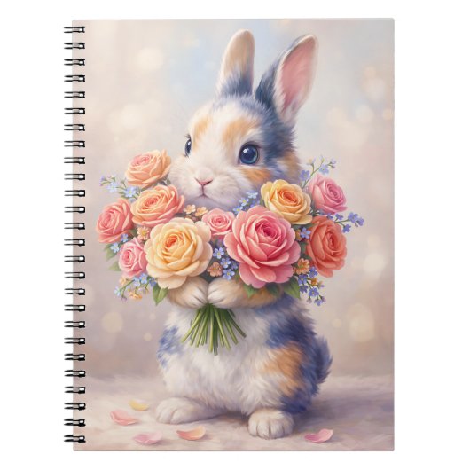 Rabbit design notebook with flowers / spiral noteb notizblock (Vorderseite)
